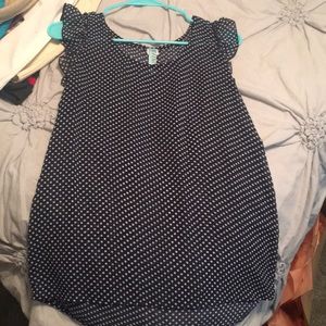 Sheer navy polka dot top